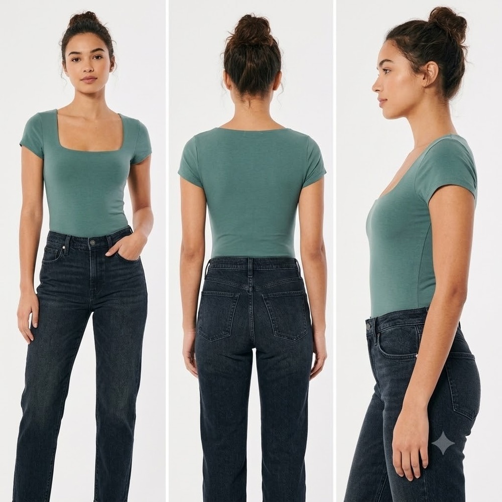 Abercrombie & Fitch Bodysuit Womens XL Green Soft Matte Seamless Square Neck